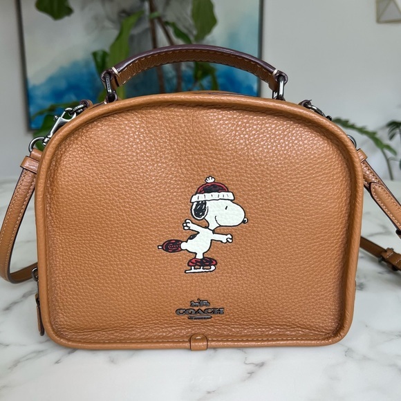 Coach X Peanuts Lunch Pail With Snoopy Ice Skate Motif CE846 GUNMETAL PENNY TAN - Picture 1 of 16